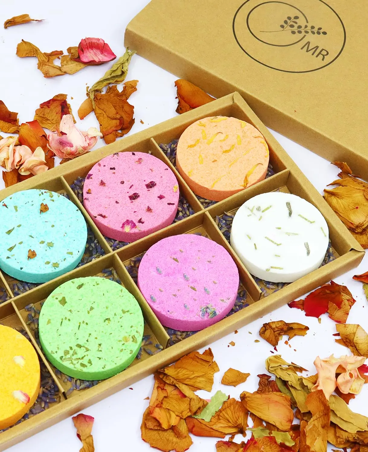 This 8-pack of aromatherapy shower steamers offers organic essential oil scents for stress relief and a relaxing home spa experience, making it a perfect gift for women.