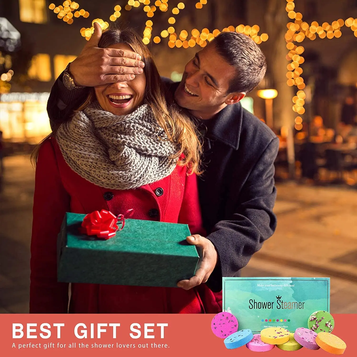 This aromatherapy shower bombs set includes eight shower steamers with essential oils, offering a relaxing spa experience at home with fragrances like lavender, eucalyptus, and rose.