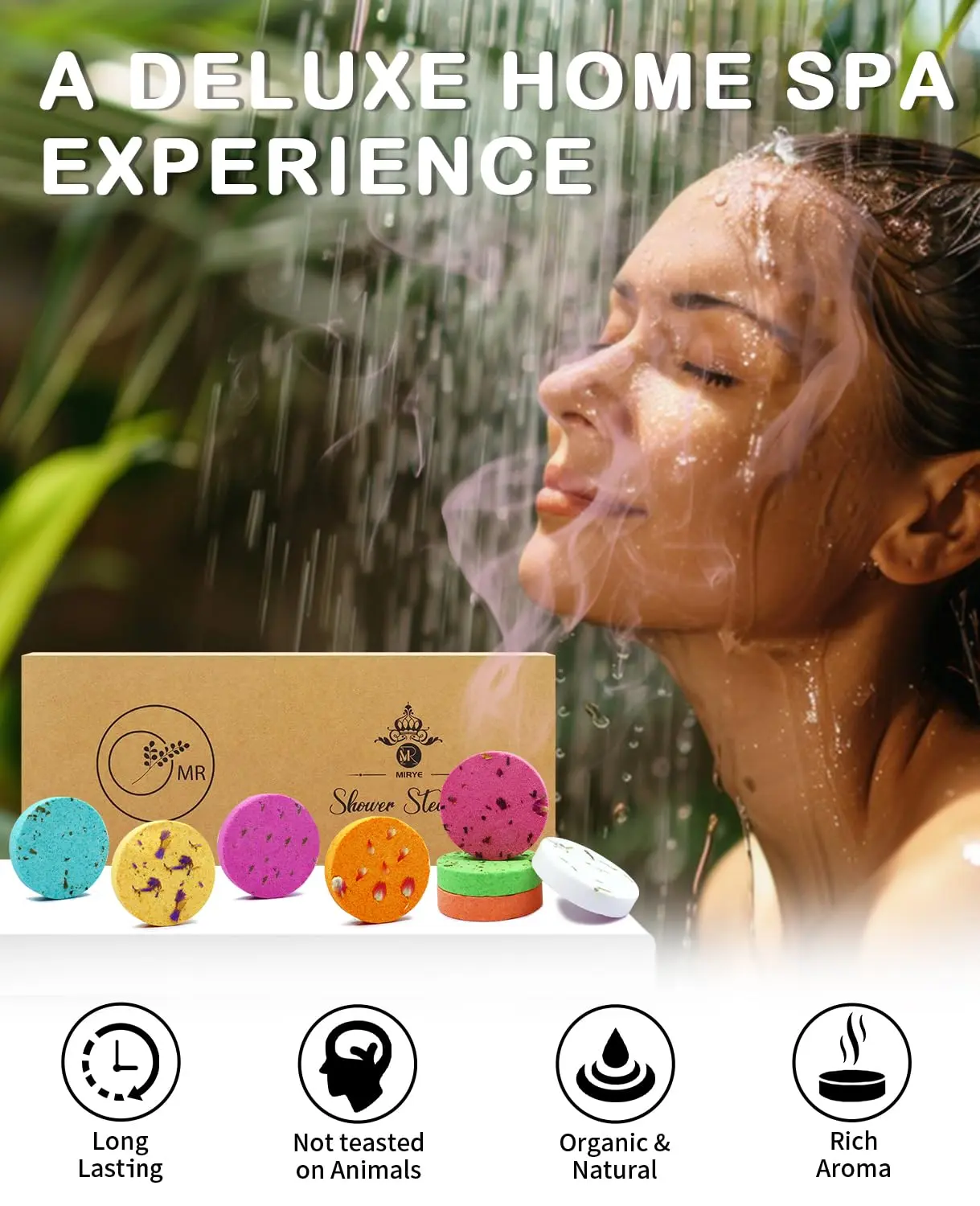 This 8-pack of aromatherapy shower steamers offers organic essential oil scents for stress relief and a relaxing home spa experience, making it a perfect gift for women.