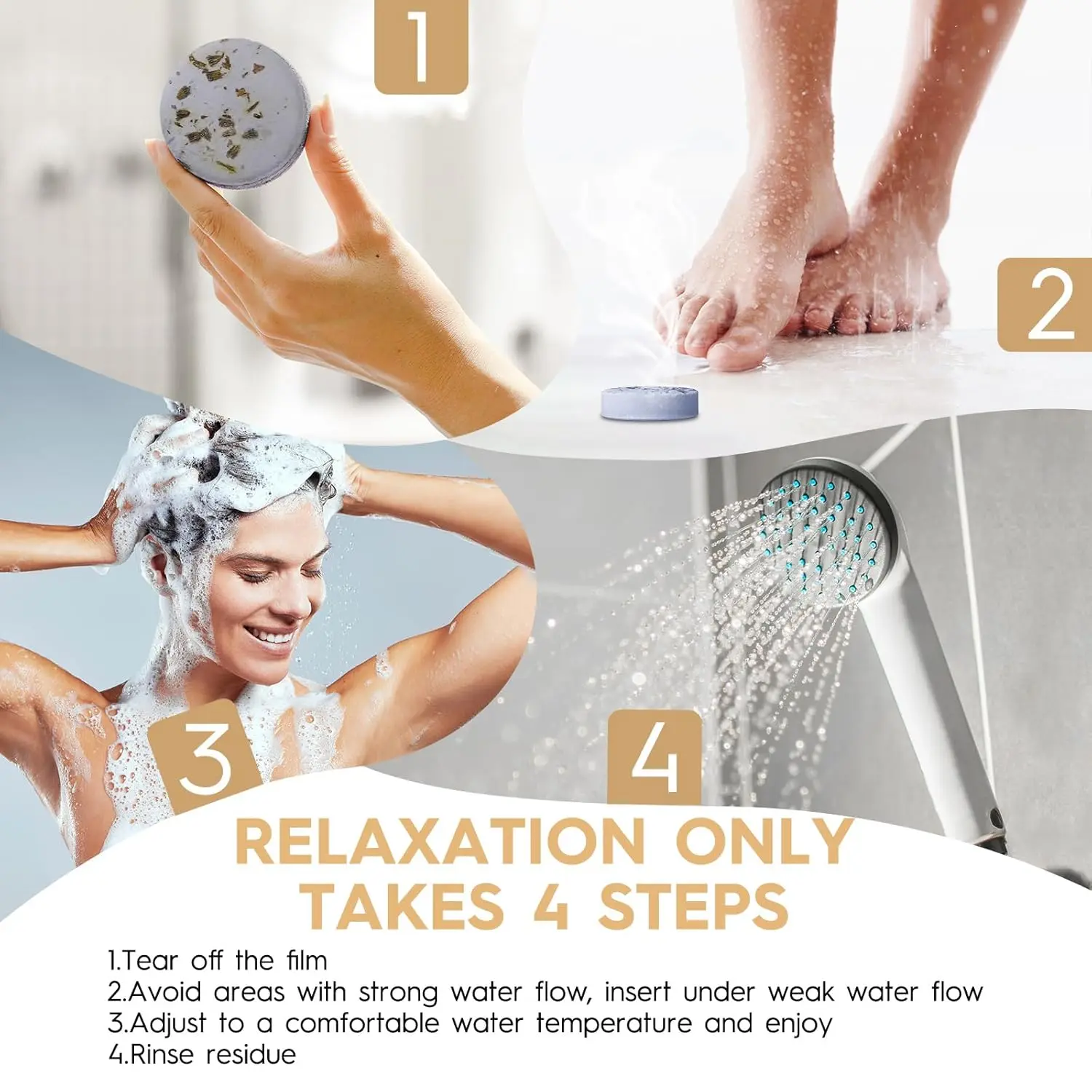 This image shows an 8-pack of aromatherapy shower steamers in a beautifully designed package, perfect as a gift for women who enjoy a relaxing and natural spa experience.