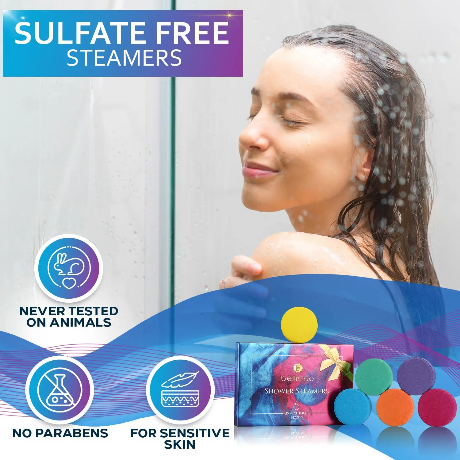 This set of six Bellisso aromatherapy shower steamers with essential oils offers a spa-like experience and stress relief, making it the perfect self-care gift for women who enjoy relaxing shower bombs.