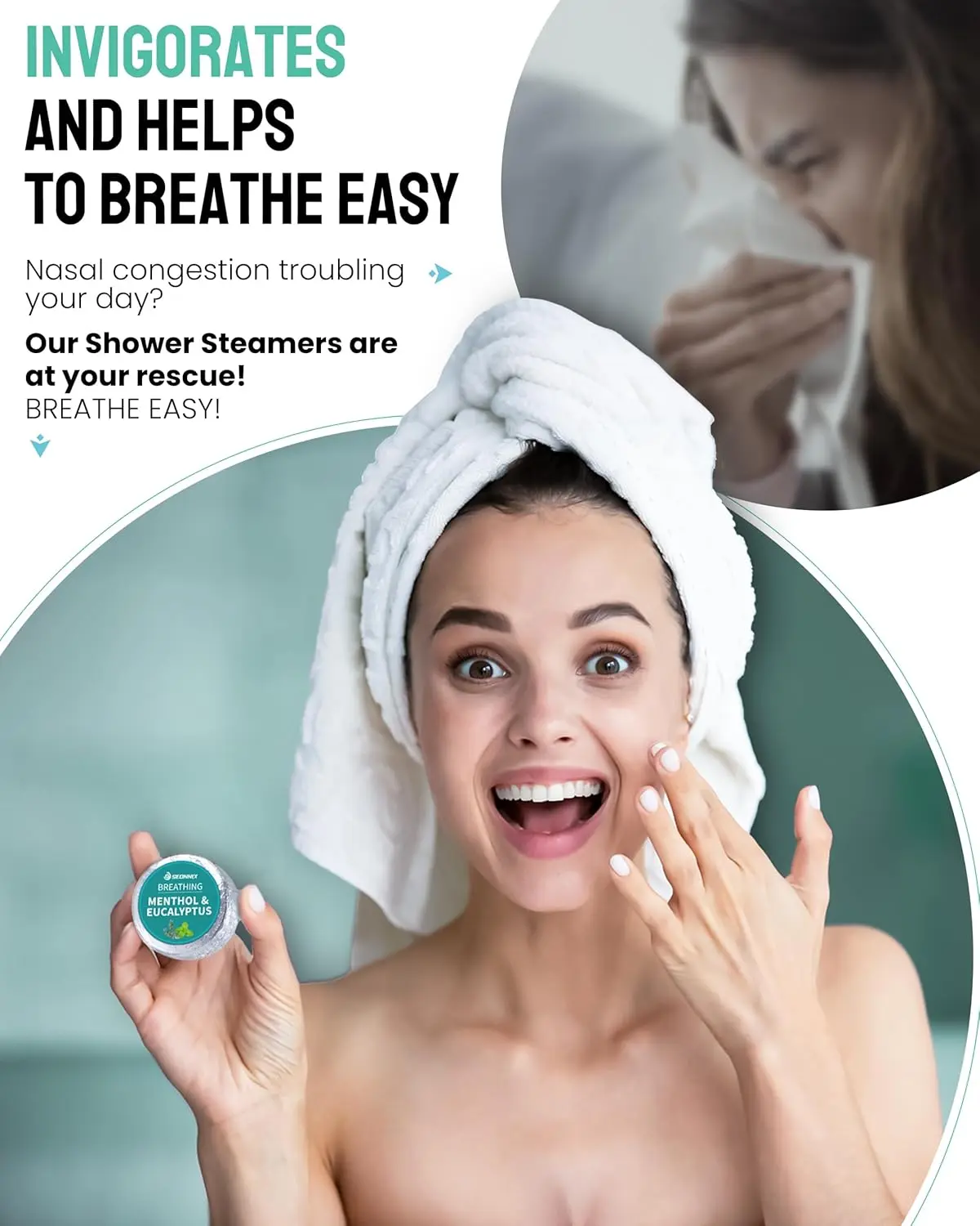 This aromatherapy shower steamer set offers nasal congestion relief with natural eucalyptus and menthol essential oils for a relaxing, spa-like experience at home.