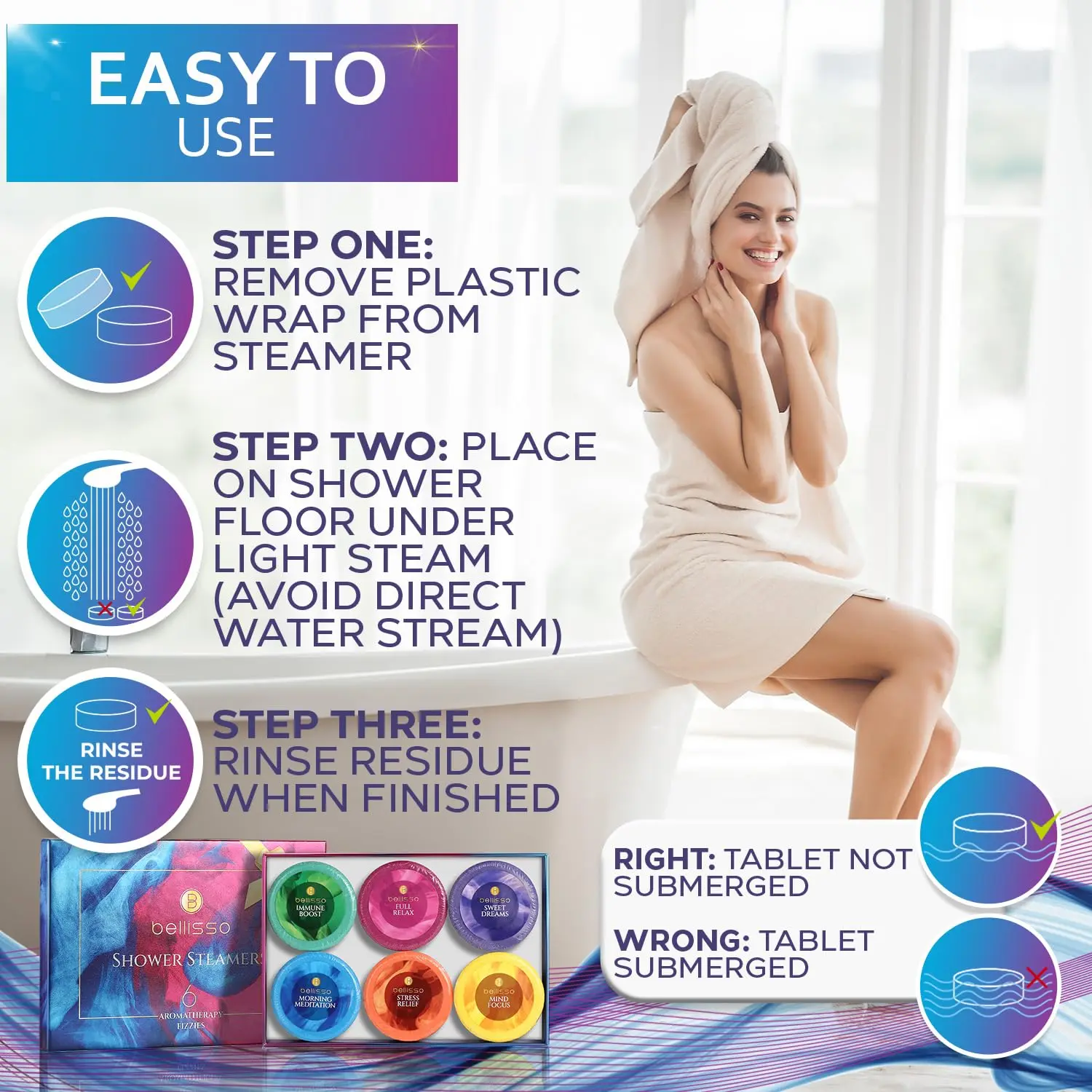 This set of six Bellisso aromatherapy shower steamers with essential oils offers a spa-like experience and stress relief, making it the perfect self-care gift for women who enjoy relaxing shower bombs.