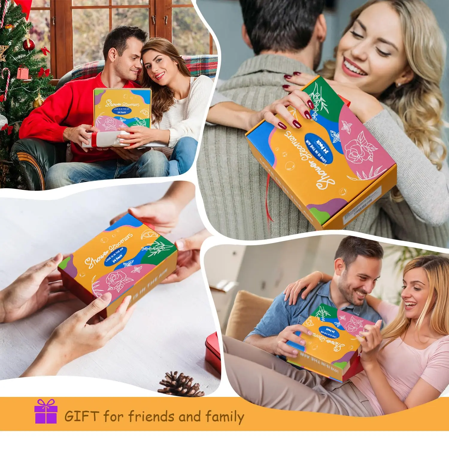 This 24 pack of aromatherapy shower steamers offers six different natural essential oil fragrances like lavender, rose, and eucalyptus for a spa-like and relaxing shower experience.