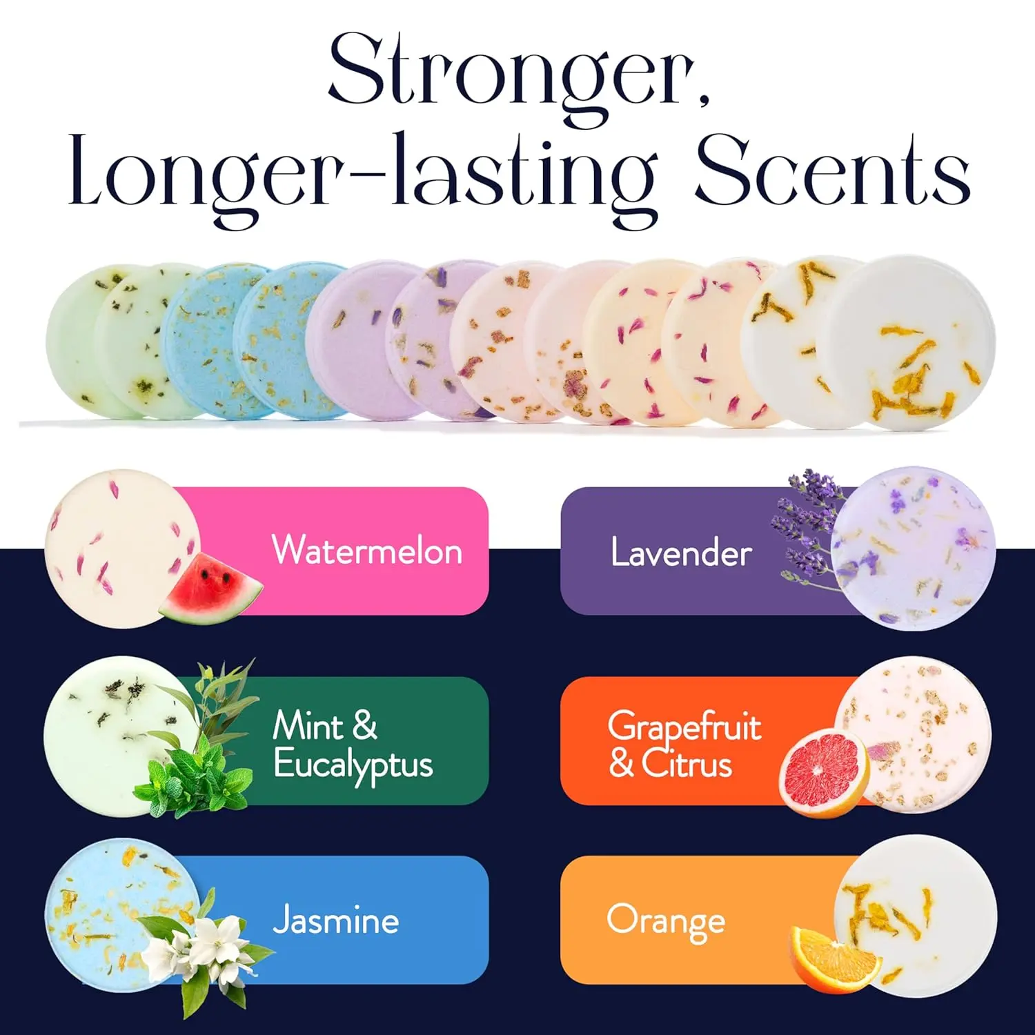 This image shows a beautifully packaged 12-pack of Flovista shower steamers with lavender and eucalyptus essential oils, perfect as relaxing spa gifts for women.