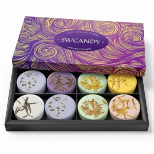 Eight aromatherapy shower steamers with natural essential oils offer a relaxing spa experience at home, perfect as Valentine's Day or birthday gifts for women.