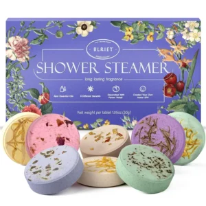 Eight aromatherapy shower steamers, infused with natural essential oils like lavender, offer a relaxing personal spa experience at home, making them perfect self care gifts for women and moms.
