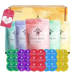 This gift set includes 30 aromatherapy shower steamers in five different scents, like lavender and eucalyptus, offering relaxation and stress relief perfect as self care gifts for women.