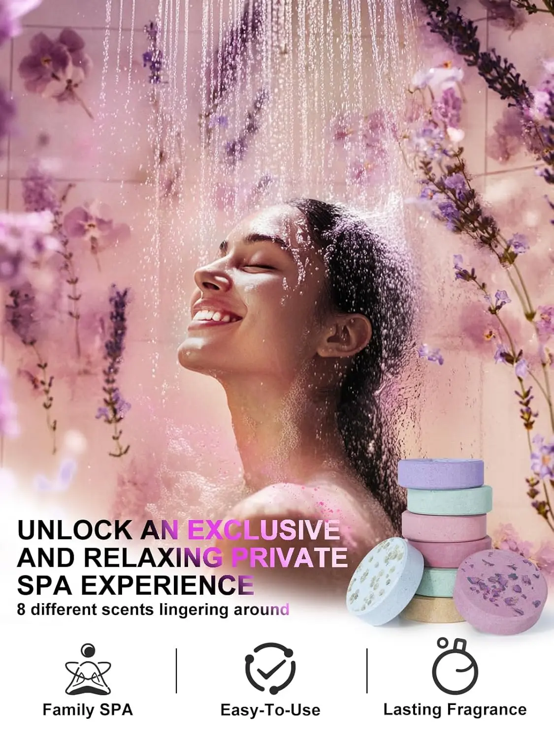 Relax and rejuvenate with these aromatherapy shower steamers, infused with natural essential oils like lavender and eucalyptus, perfect gifts for women for self-care and spa-like relaxation at home.