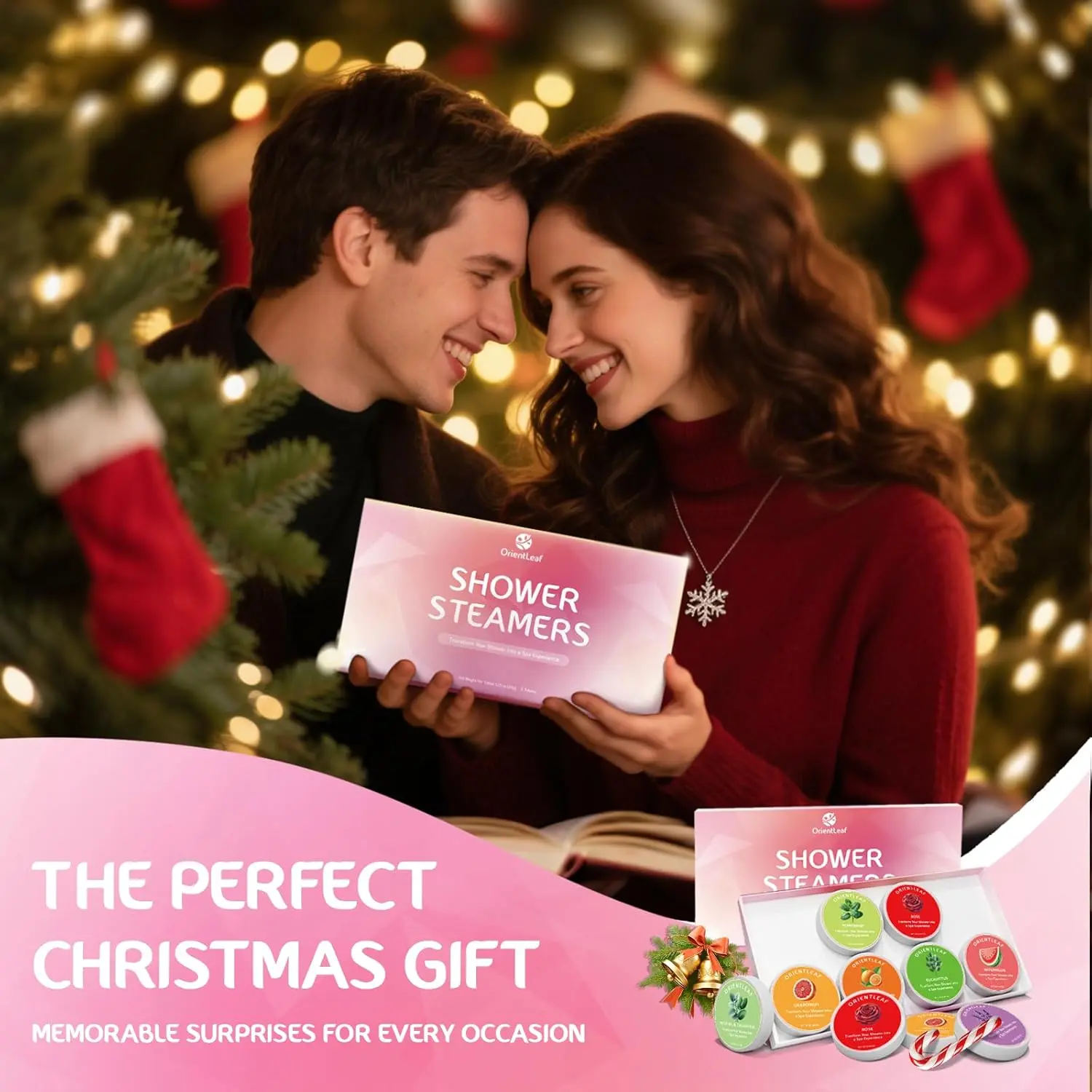 This aromatherapy shower steamer set makes the perfect birthday or Christmas gift for women, offering stress relief and relaxation with natural essential oils like lavender, eucalyptus, and peppermint, in a color-free formula that won't stain your shower.