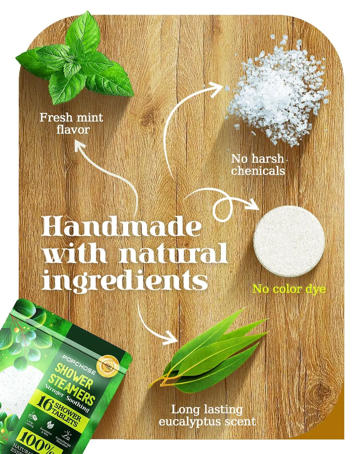 A set of eucalyptus shower steamers provides aromatherapy for nasal congestion relief and creates a relaxing home spa experience.