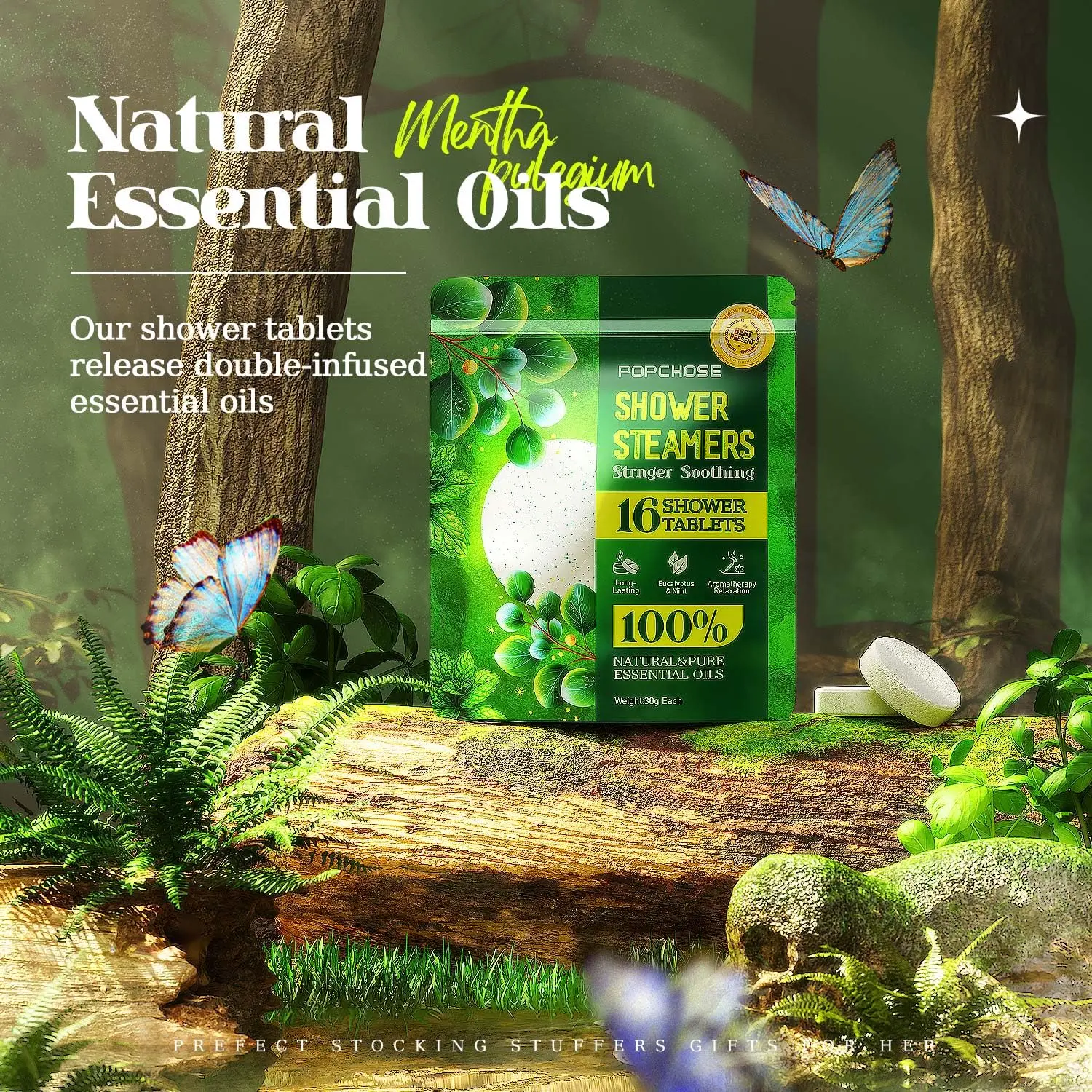 A set of eucalyptus shower steamers provides aromatherapy for nasal congestion relief and creates a relaxing home spa experience.