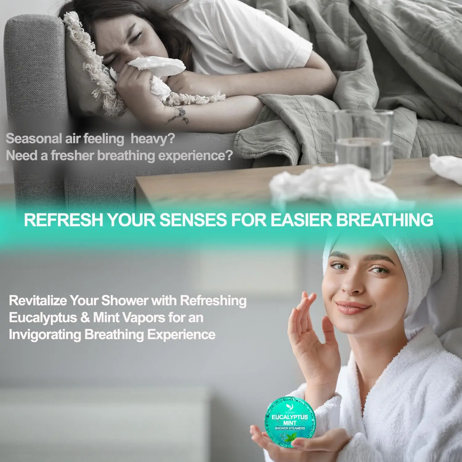 Six eucalyptus and mint aromatherapy shower steamers provide a spa-like experience for relaxation and congestion relief.