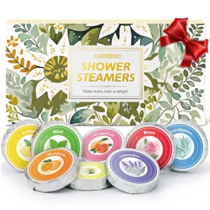 A set of aromatherapy shower steamers with natural essential oils, ideal for stress relief and relaxation, presented as a thoughtful gift for her.