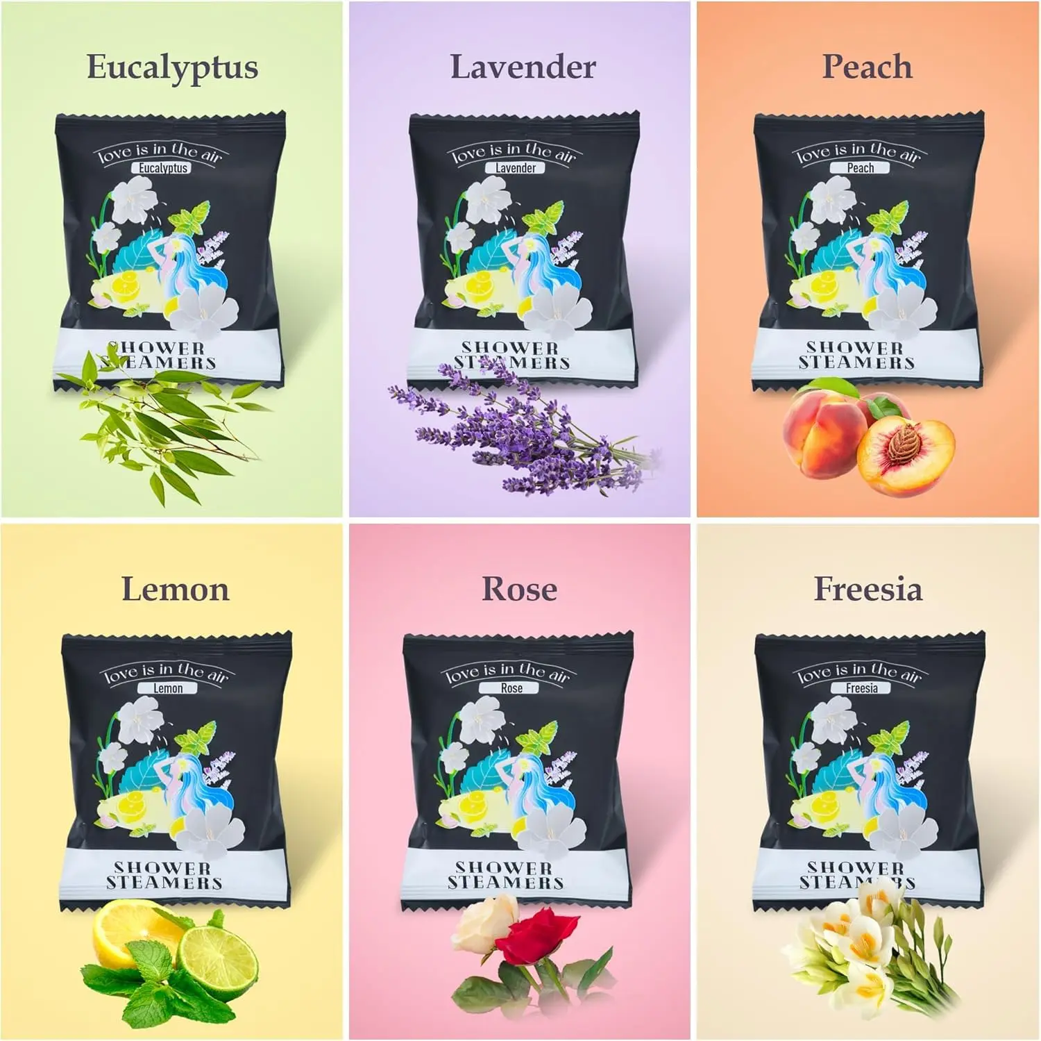 This aromatherapy shower steamers gift set includes 48 two-color shower bombs with natural essential oils like lavender and eucalyptus, perfect for relaxation and stress relief in a luxury home spa experience.