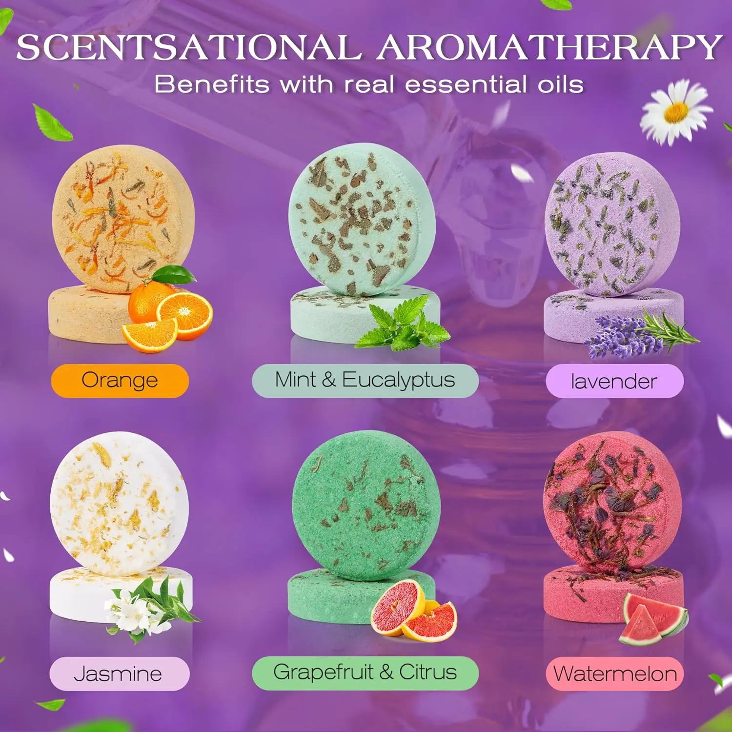 This beautifully packaged aromatherapy shower steamers gift set for women includes 12 shower bombs with six different fragrances for stress relief and relaxation, perfect for birthdays, Mother's Day, or a spa day at home.