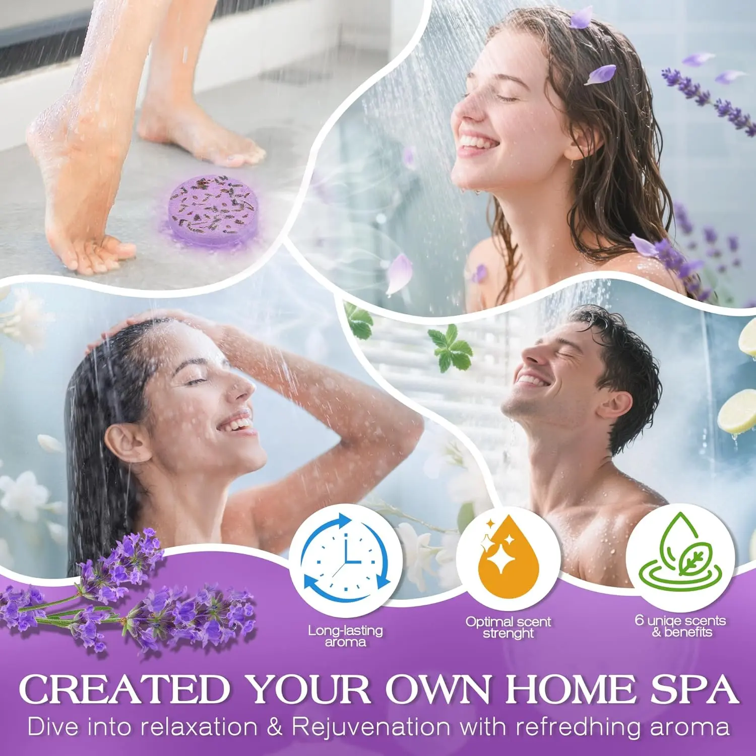 This beautifully packaged aromatherapy shower steamers gift set for women includes 12 shower bombs with six different fragrances for stress relief and relaxation, perfect for birthdays, Mother's Day, or a spa day at home.