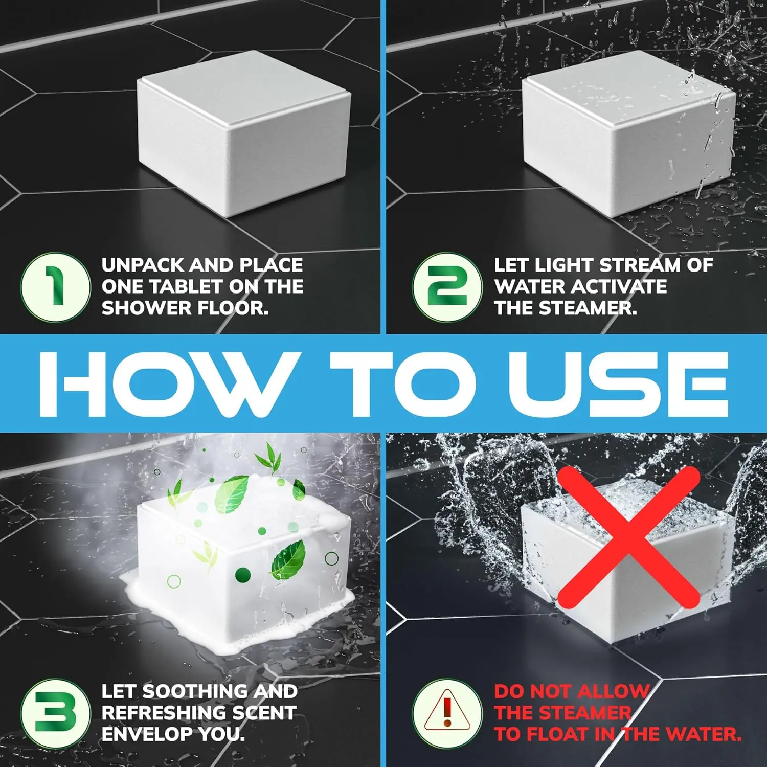 Pack of 15 eucalyptus shower steamers for men provides stress relief and relaxation with menthol aromatherapy in a luxurious at-home spa experience.