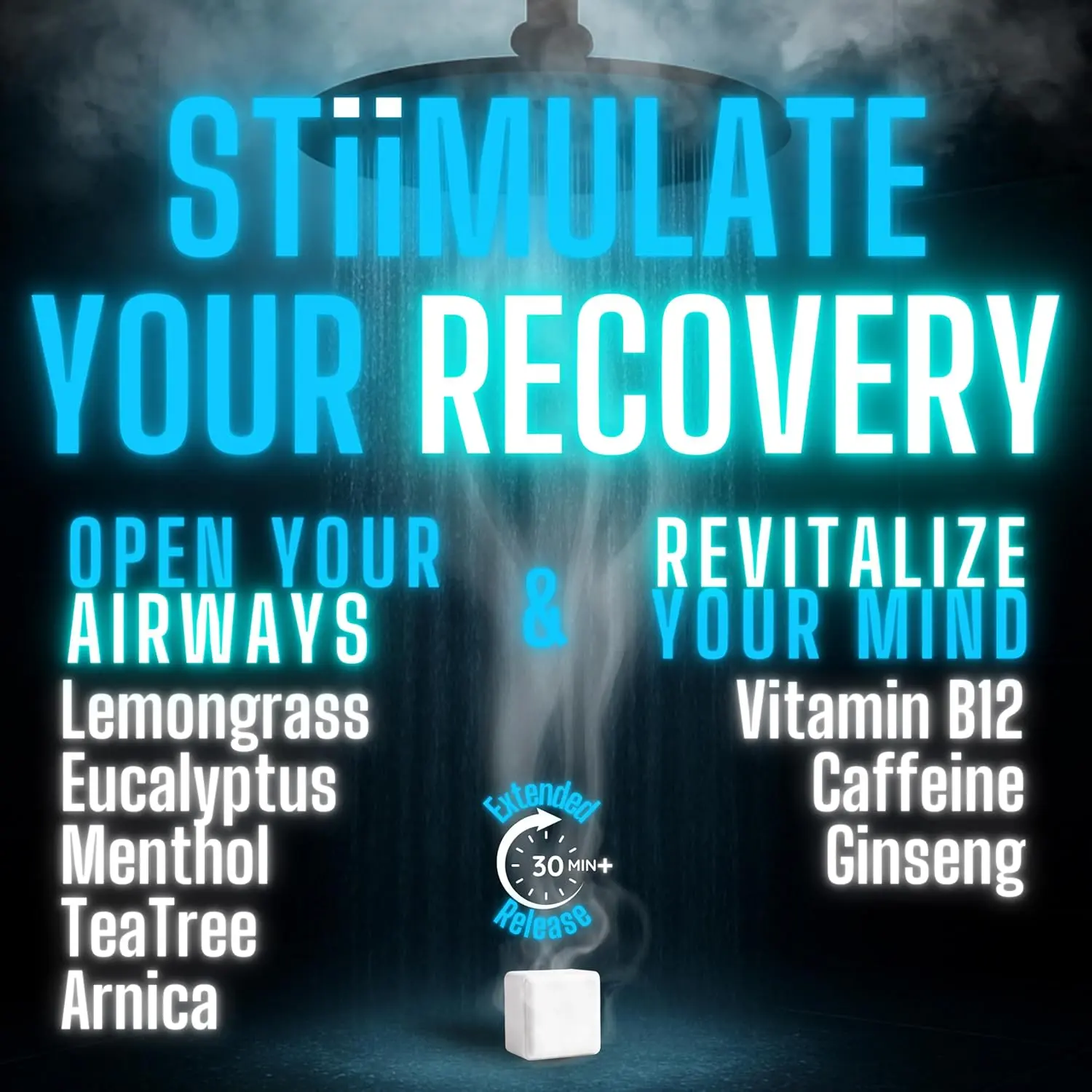 STiiMPAK Recovery extra-strength shower steamers with eucalyptus, tea tree, turmeric, arnica, and menthol provide natural sinus relief and ease body aches for a rejuvenating aromatherapy experience.