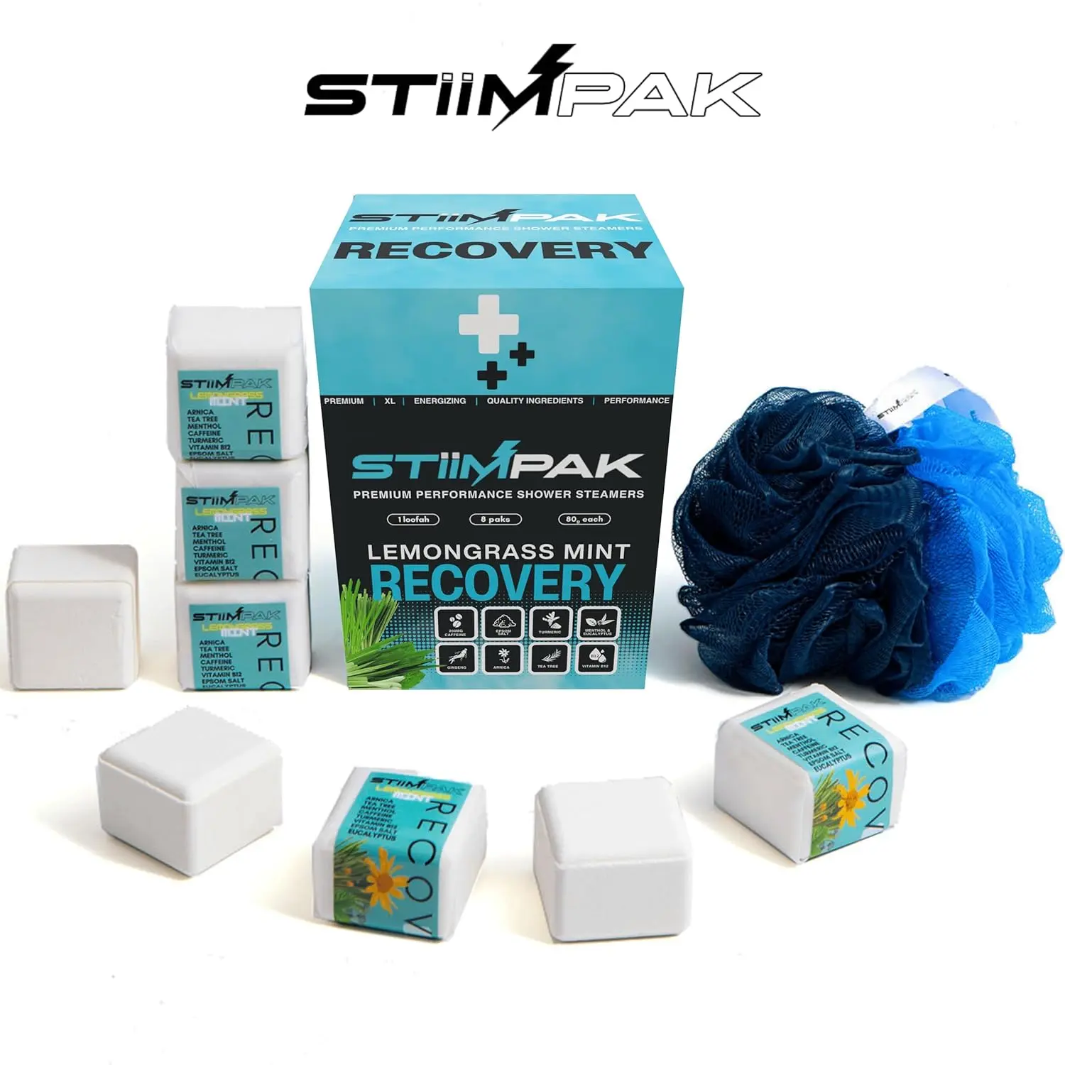 STiiMPAK Recovery extra-strength shower steamers with eucalyptus, tea tree, turmeric, arnica, and menthol provide natural sinus relief and ease body aches for a rejuvenating aromatherapy experience.