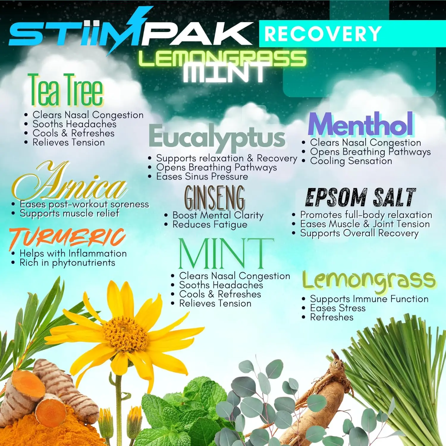 STiiMPAK Recovery extra-strength shower steamers with eucalyptus, tea tree, turmeric, arnica, and menthol provide natural sinus relief and ease body aches for a rejuvenating aromatherapy experience.