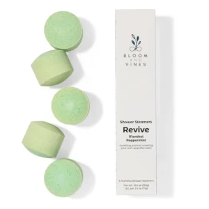 Aromatherapy shower steamers with menthol and peppermint essential oils, providing a spa-like experience to reduce stress and lift your mood.