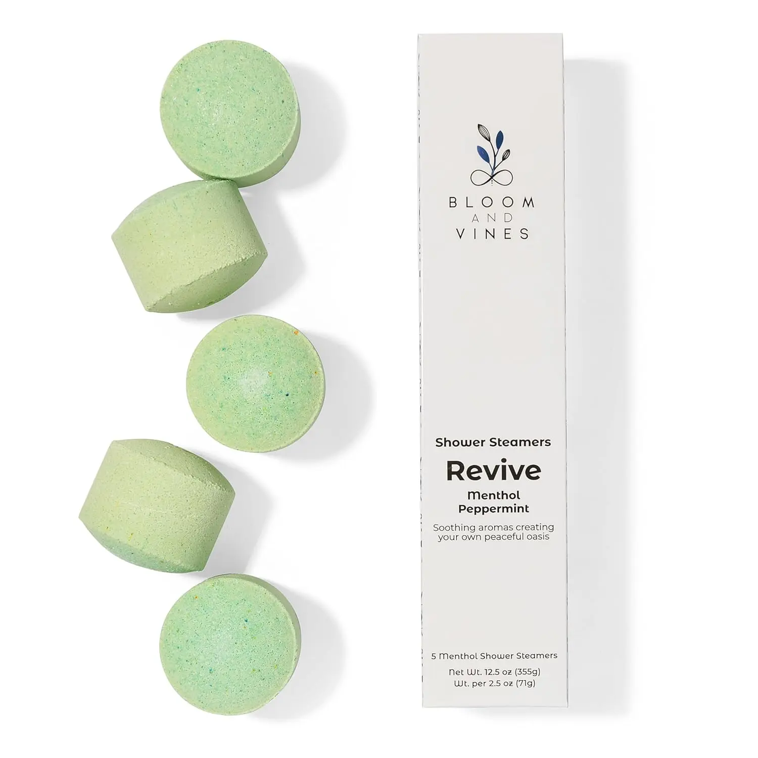 Aromatherapy shower steamers with menthol and peppermint essential oils, providing a spa-like experience to reduce stress and lift your mood.