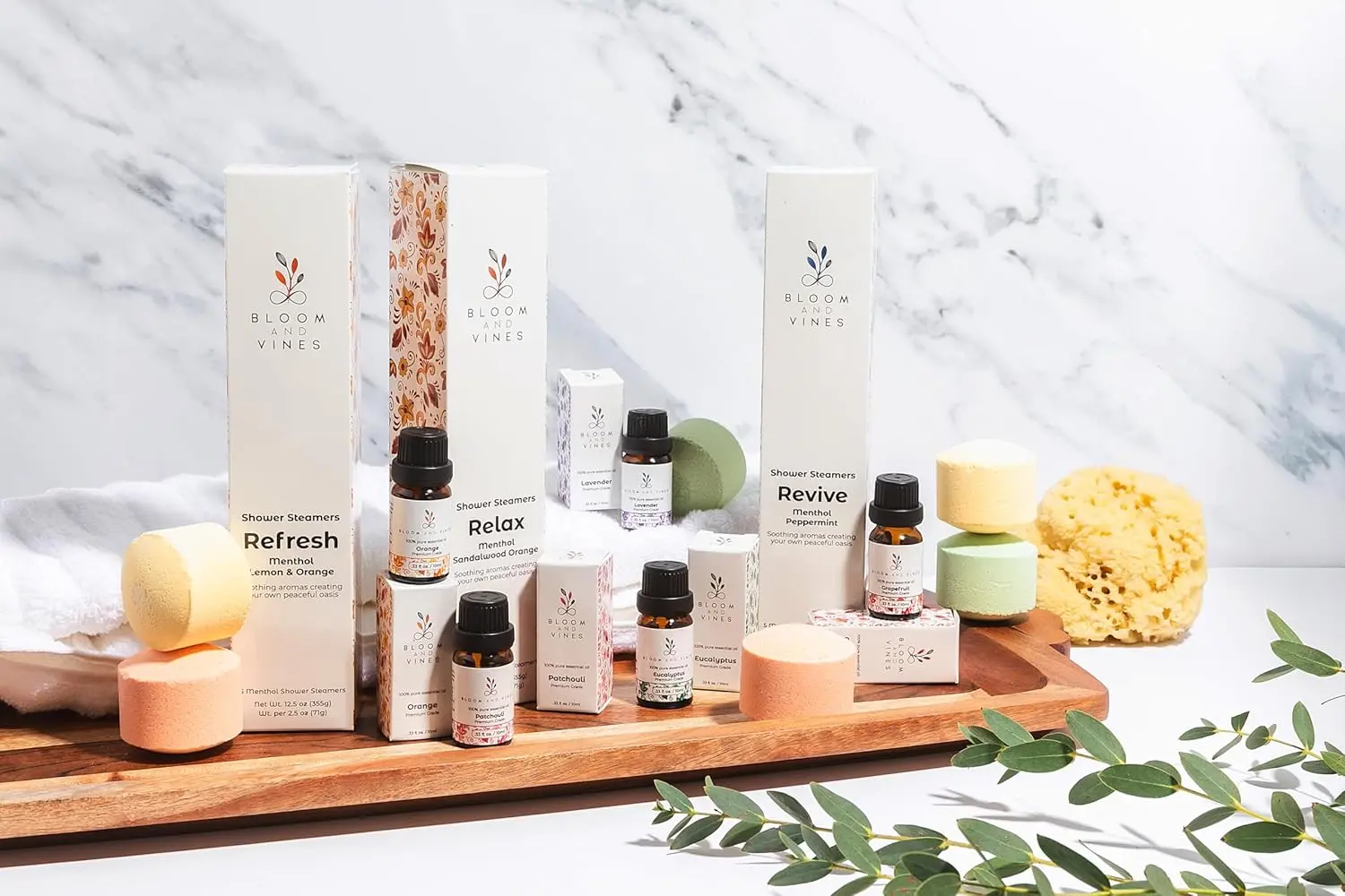 Aromatherapy shower steamers with menthol and peppermint essential oils, providing a spa-like experience to reduce stress and lift your mood.