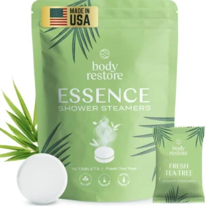 Fifteen tea tree aromatherapy shower steamers for stress relief and relaxation, perfect for birthday gifts or travel.
