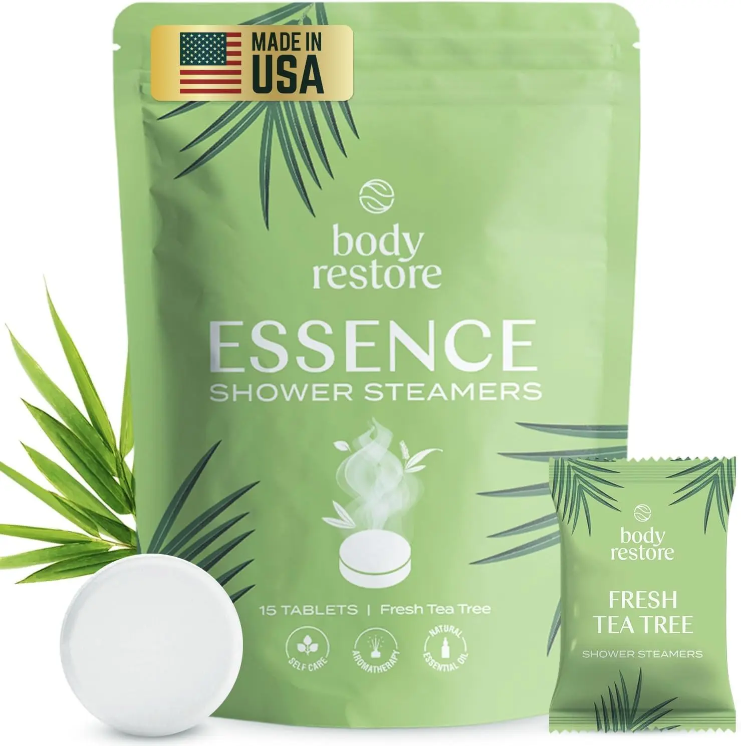 Fifteen tea tree aromatherapy shower steamers for stress relief and relaxation, perfect for birthday gifts or travel.