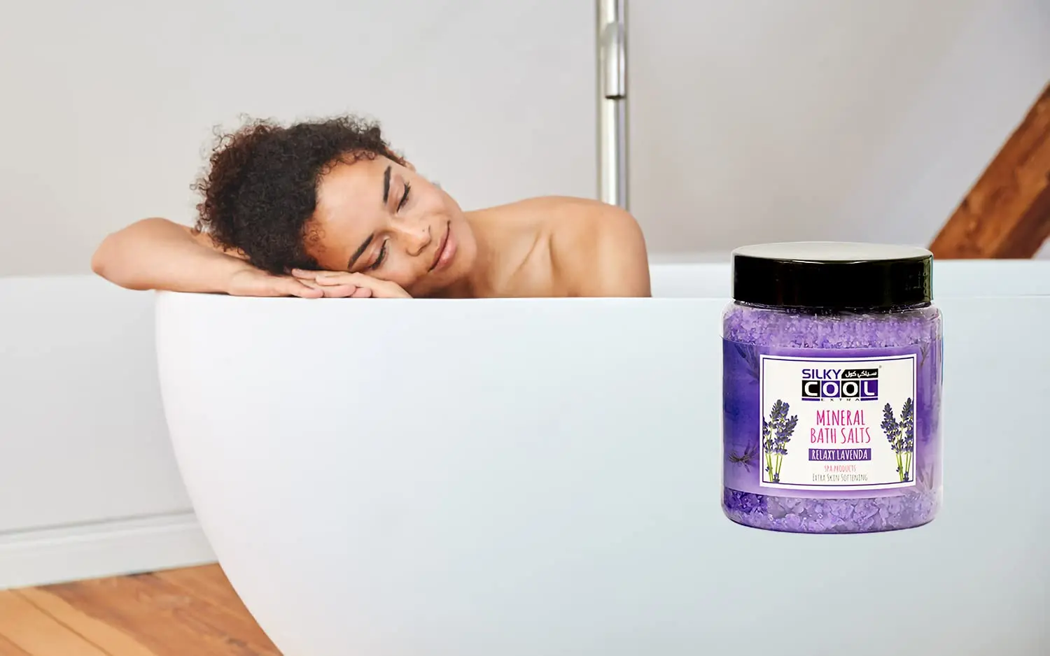 PILOT Silky Cool Relaxy Lavenda mineral bath salt for a luxurious, relaxing, and detoxing spa experience at home.