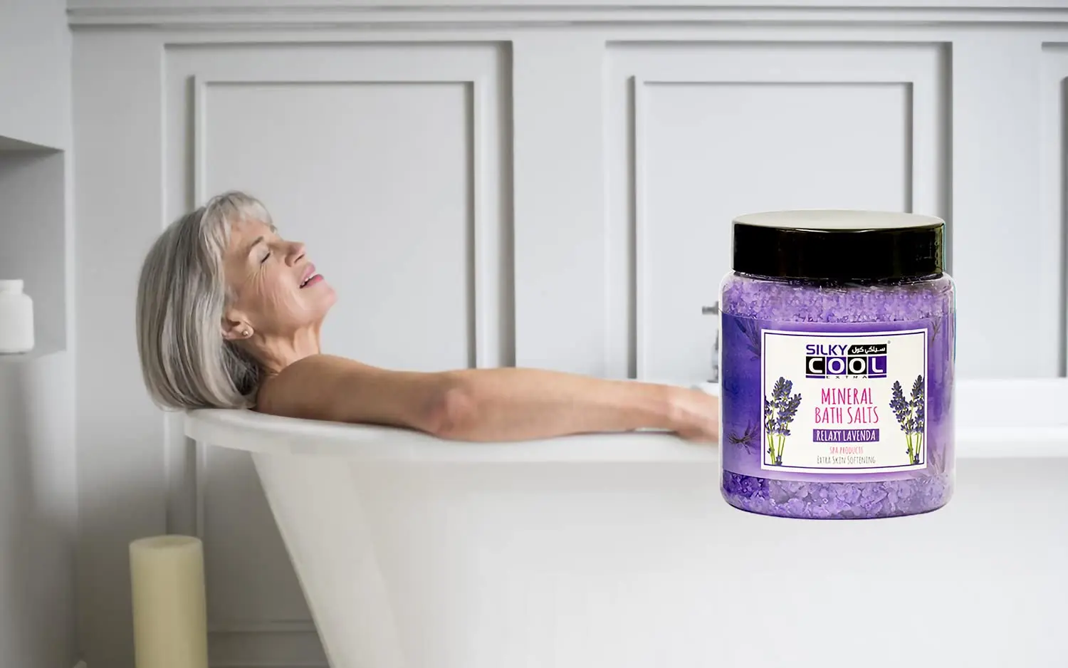 PILOT Silky Cool Relaxy Lavenda mineral bath salt for a luxurious, relaxing, and detoxing spa experience at home.