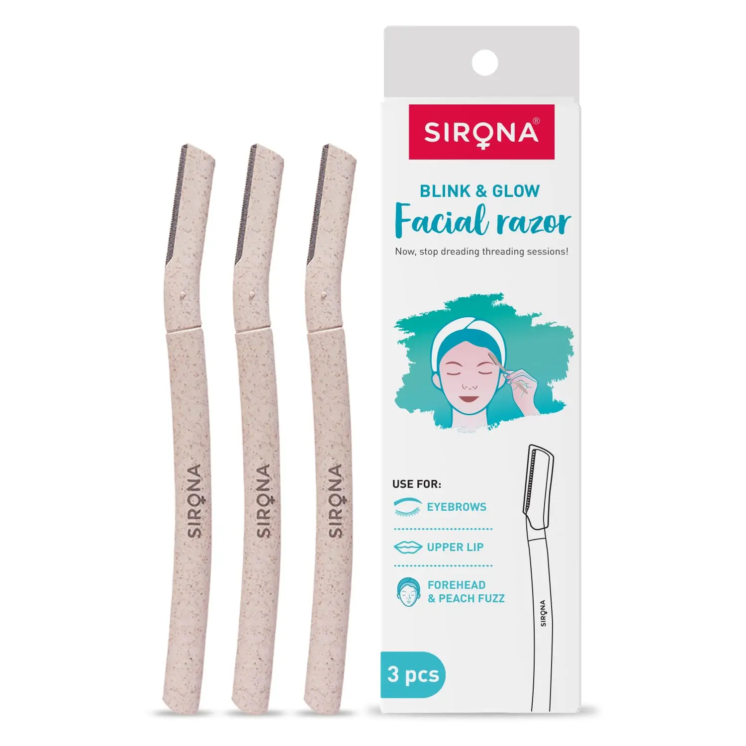 Sirona Blink Razor for women removes facial hair, shapes eyebrows, and exfoliates skin, leaving a natural glow.
