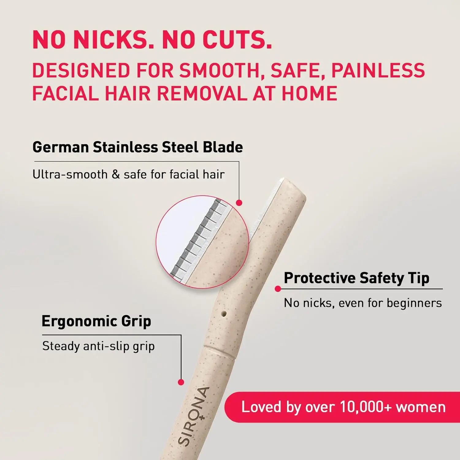 Sirona Blink Razor for women removes facial hair, shapes eyebrows, and exfoliates skin, leaving a natural glow.