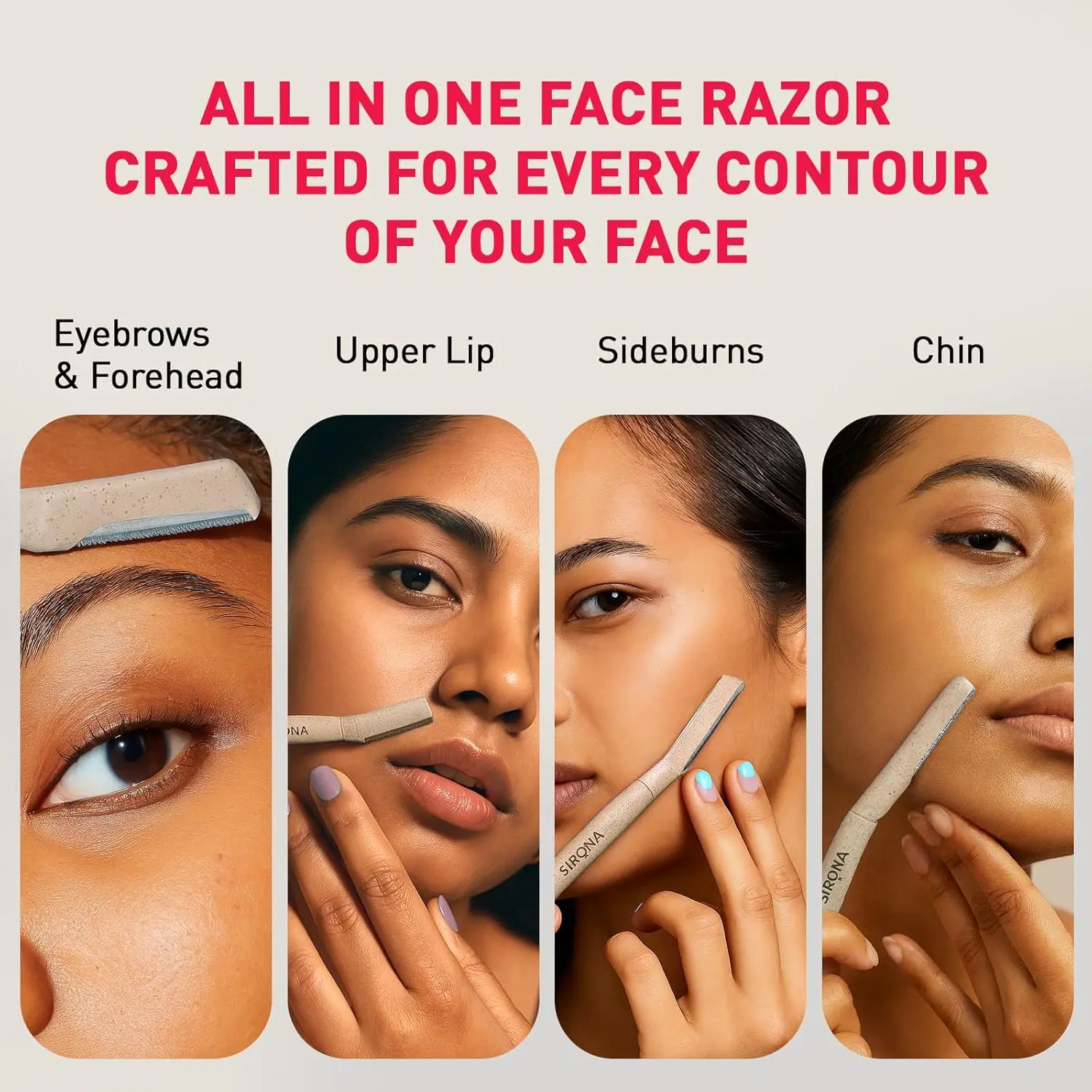 Sirona Blink Razor for women removes facial hair, shapes eyebrows, and exfoliates skin, leaving a natural glow.