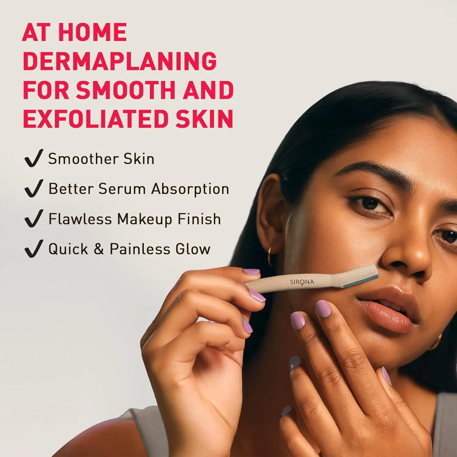 Sirona Blink Razor for women removes facial hair, shapes eyebrows, and exfoliates skin, leaving a natural glow.