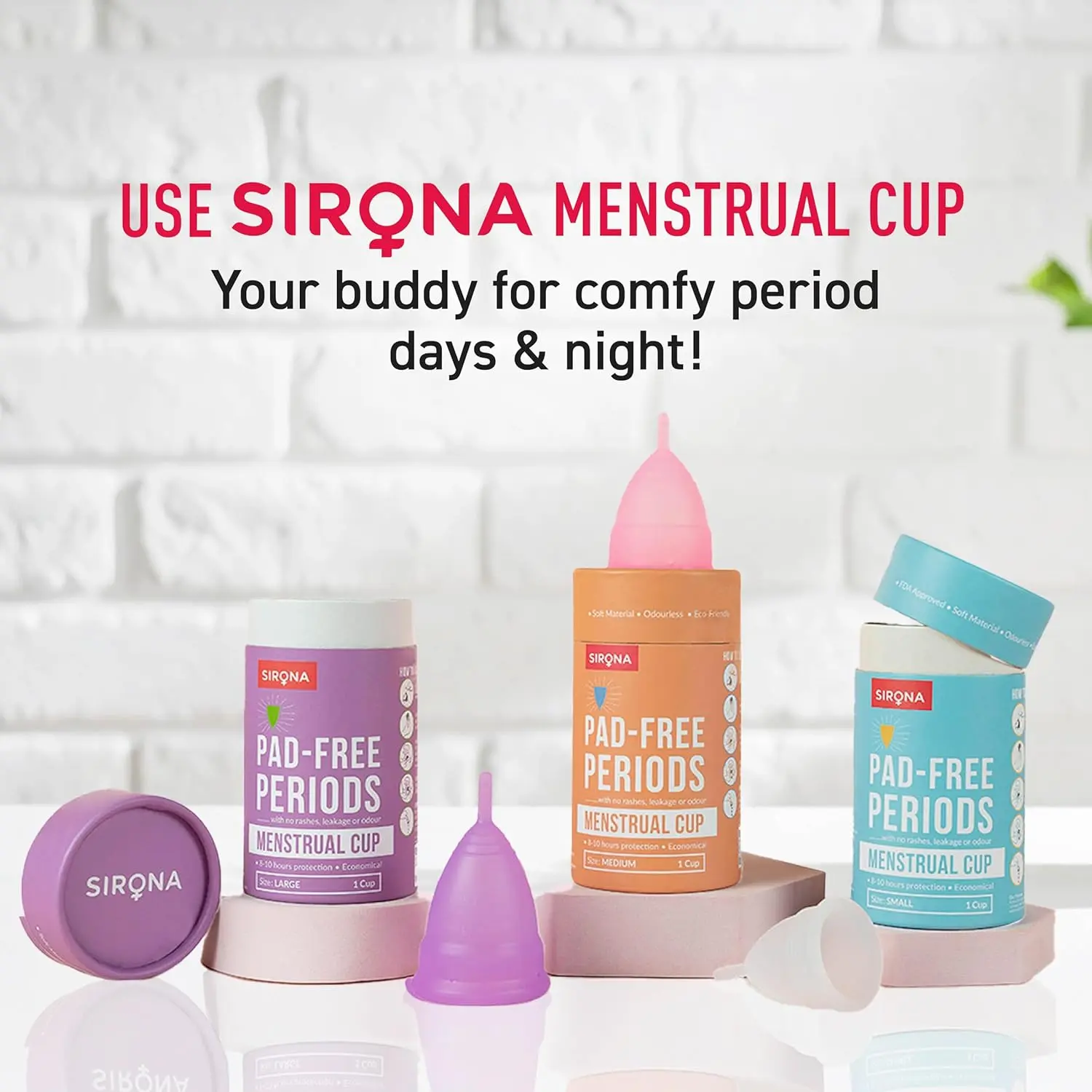 Sirona menstrual cup is a reusable, soft, and flexible period cup made from medical-grade silicone, providing 12-hour leak-proof protection and a comfortable, eco-friendly alternative to pads and tampons.