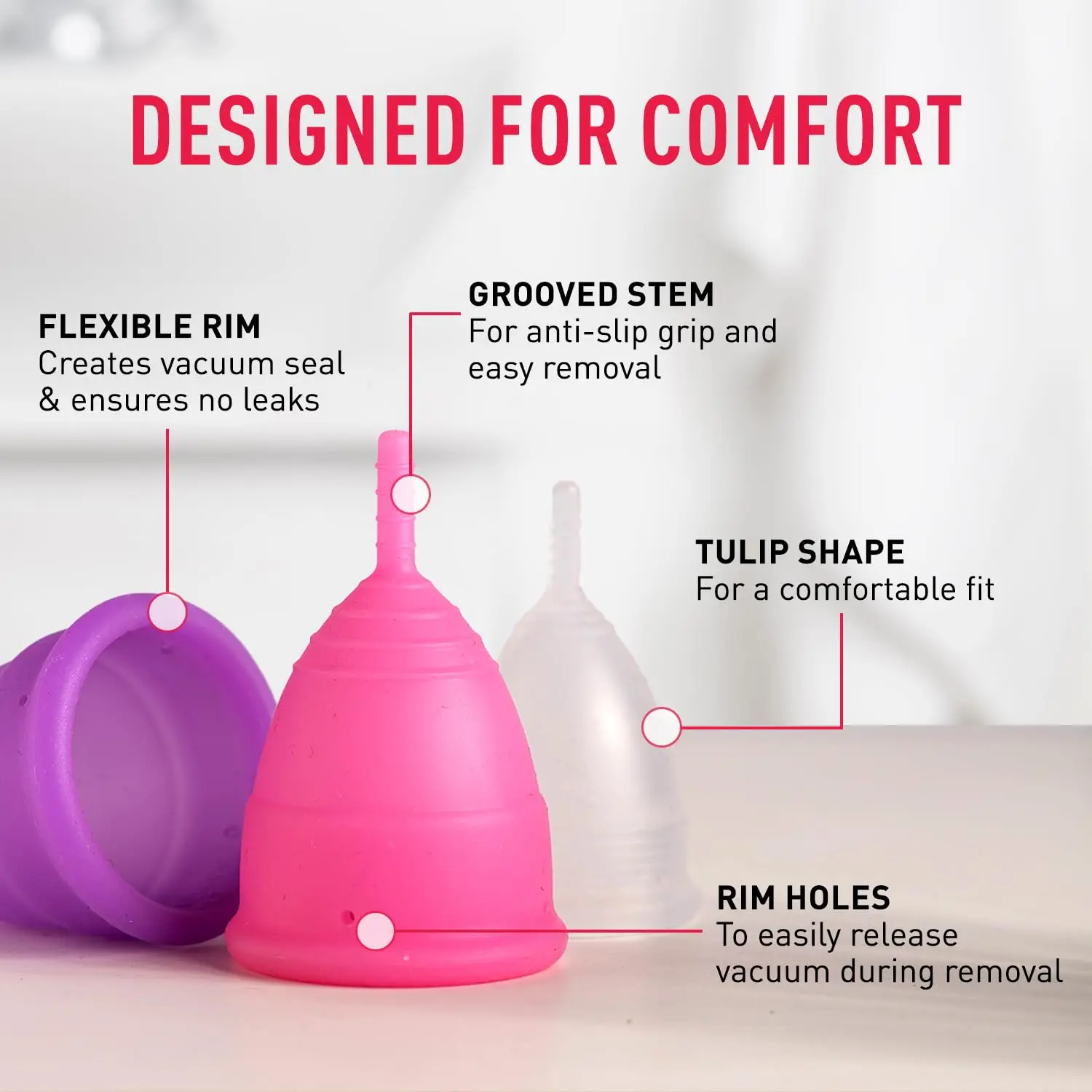 Sirona menstrual cup is a large, reusable period cup made of soft, flexible, medical-grade silicone for up to 12 hours of leak-proof protection, saving money and reducing environmental impact.