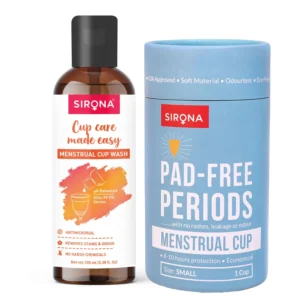 Sirona small reusable menstrual cup for women, offering leak-proof period protection with a flexible, body-aligned design.