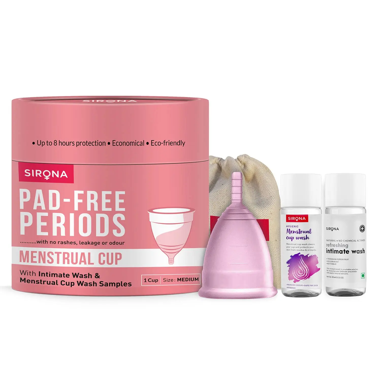 Sirona Pro reusable menstrual cup offers leak-free period protection for up to 10 hours and is ideal for women with an active lifestyle.