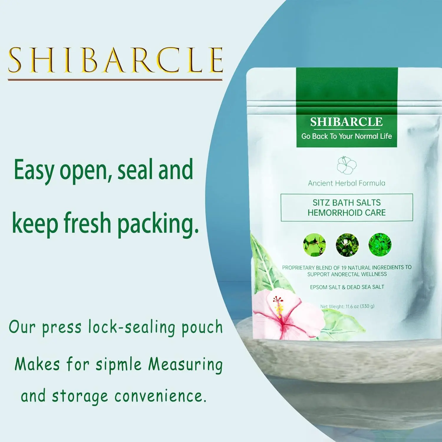 All natural sitz bath soak with Epsom and Dead Sea salts, plus 19 herbal ingredients and essential oils, provides soothing relief for hemorrhoids.