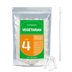100 clear, size 4 empty vegetarian capsules with two micro lab spoons for easily filling your own supplements.