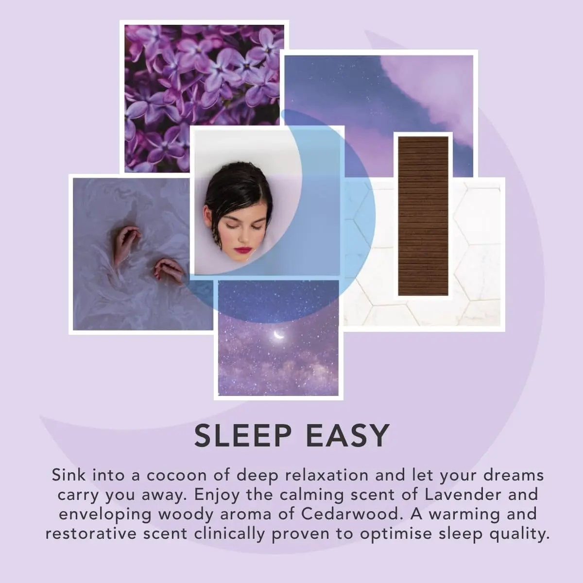 Sunday Rain Sleep Easy bubble bath with lavender and cedarwood provides a calming and moisturizing vegan bath soak for deep relaxation.