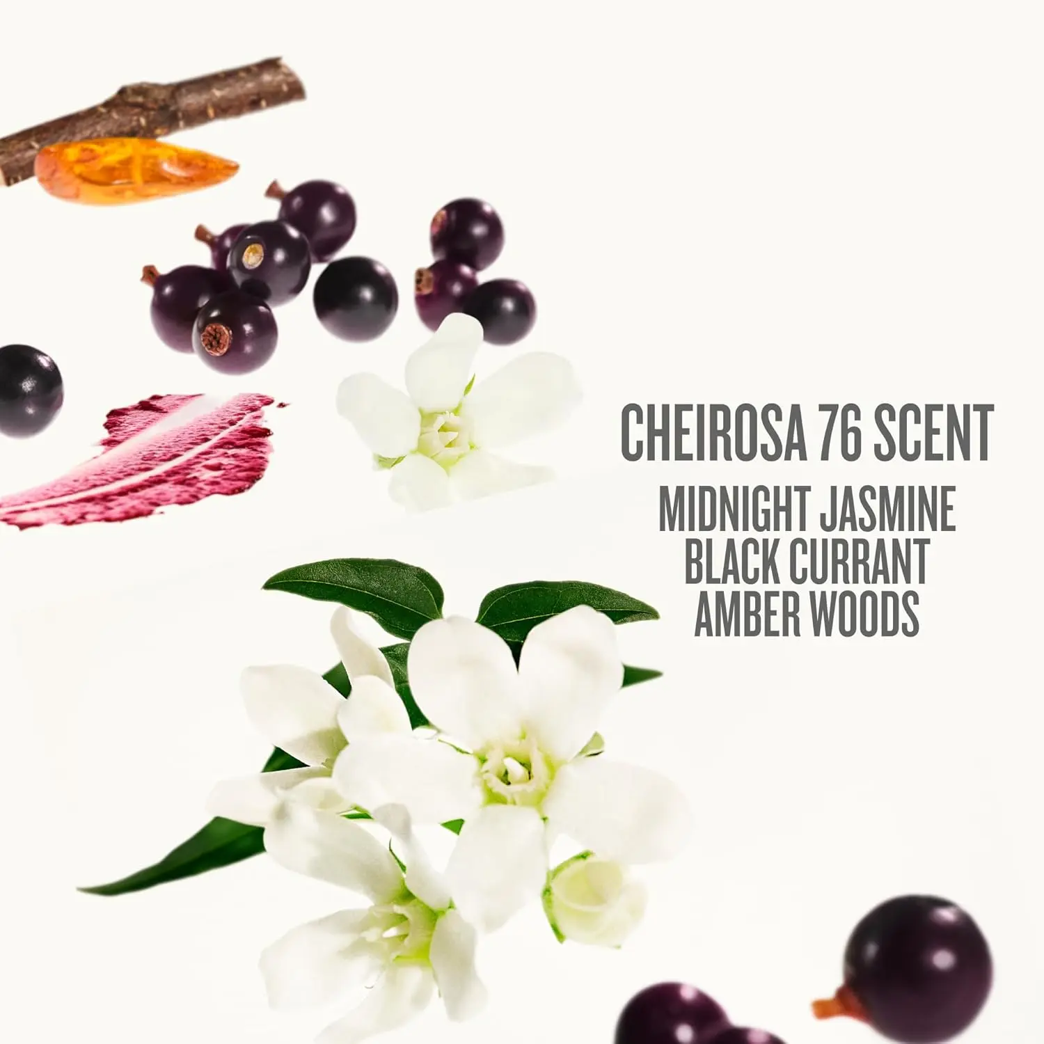 A bottle of SOL DE JANEIRO Cheirosa '76 fragrance mist with an amber floral scent of midnight jasmine, black currant, and amber woods.