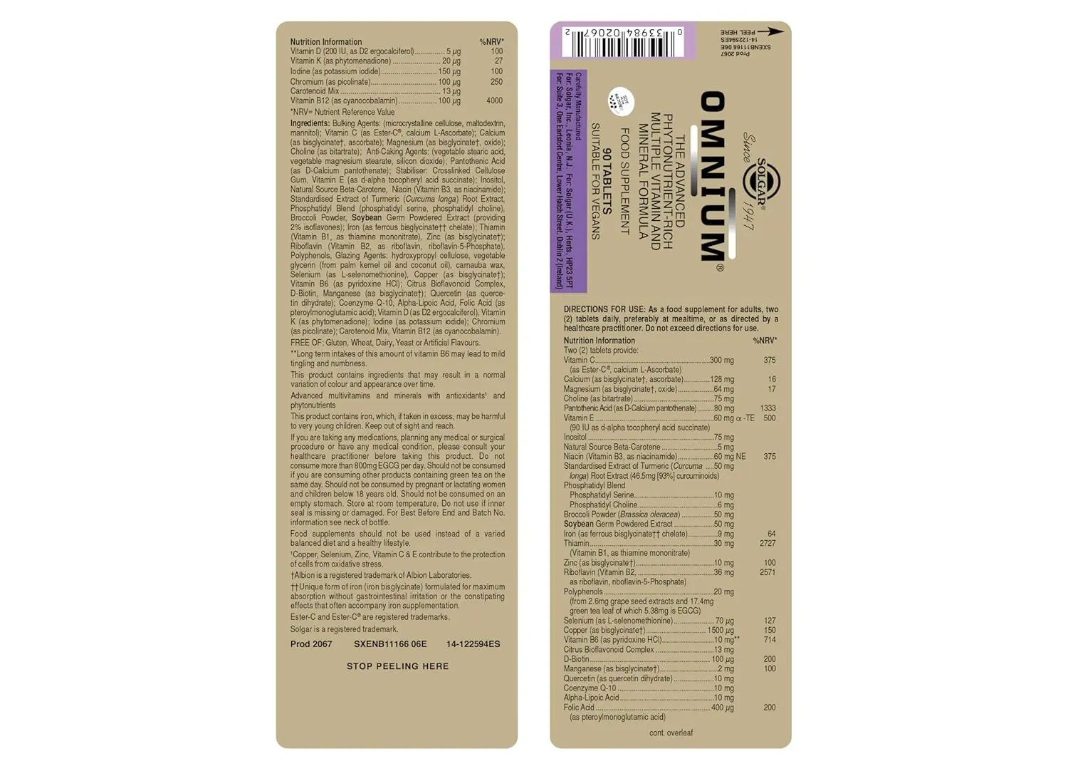 Solgar Omnium Multivitamins - 90 Tablets - Image 2