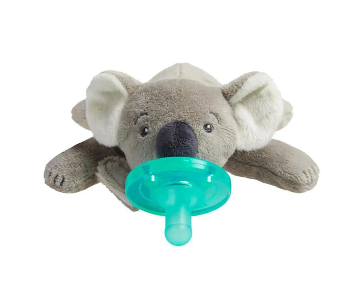 The AVENT Philips Soothie Snuggle features a detachable Soothie pacifier attached to a plush koala, making it easy for babies to find and hold onto their pacifier.