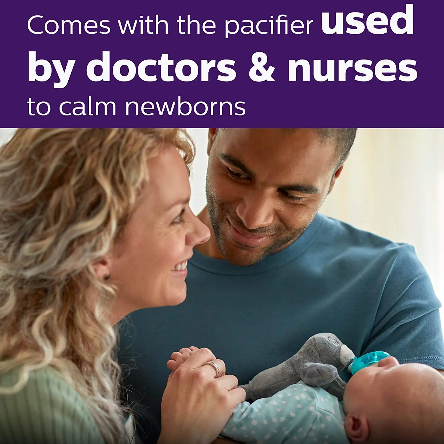 The AVENT Philips Soothie Snuggle features a detachable Soothie pacifier attached to a plush koala, making it easy for babies to find and hold onto their pacifier.