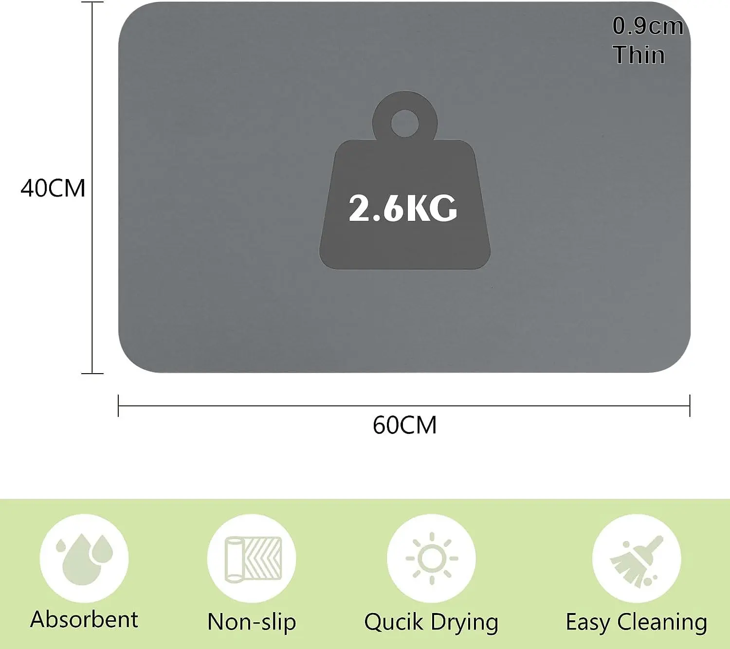 Stone Bath Mat Quick Dry Non-Slip Diatomaceous Earth - Image 3