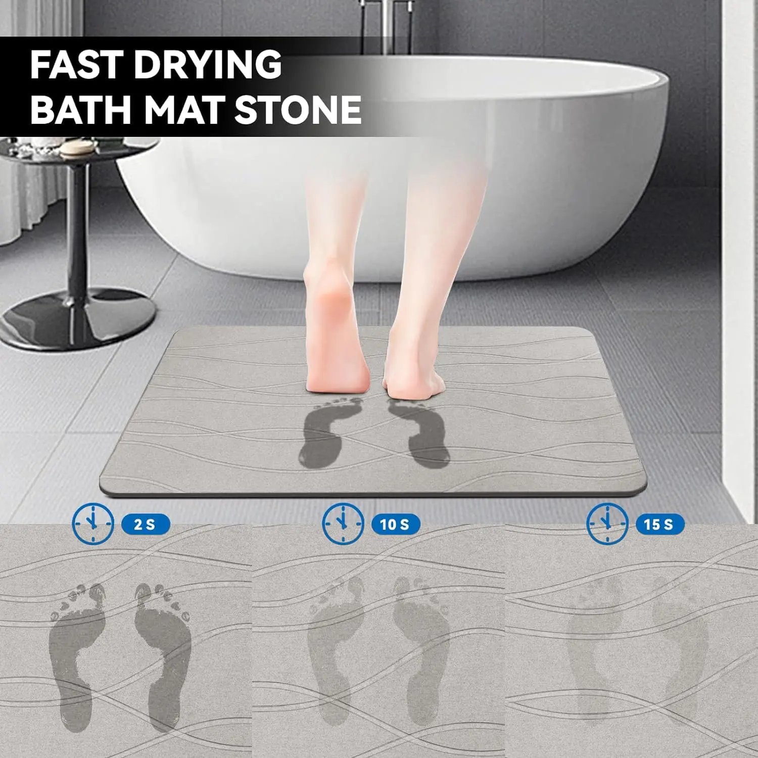 Stone Bath Mat Quick Dry Non-Slip Diatomaceous Earth - Image 4