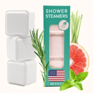 Experience stress relief with our aromatherapy shower steamer infused with pink grapefruit, peppermint, lemongrass, and rosemary for a calming spa experience.